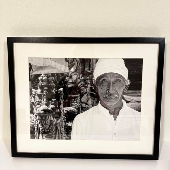 Vintage Other - Black and White Framed Art of a Balinese priest